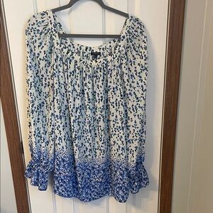 Talbots Blue and White Floral Peasant Top